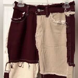Ladies patchwork pants burgundy and cream sz 10
